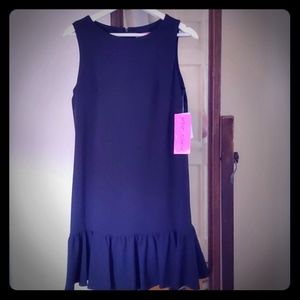 Navy ruffle hem work dress